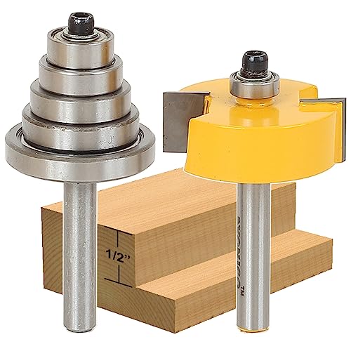 YONICO Rabbet & Bearing Router Bit Set 1/2-Inch Height with 6 Bearings 1/4-Inch Shank 14705q