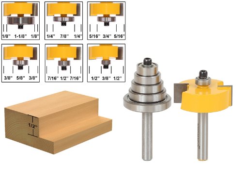 YONICO Rabbet & Bearing Router Bit Set 1/2-Inch Height with 6 Bearings 1/4-Inch Shank 14705q