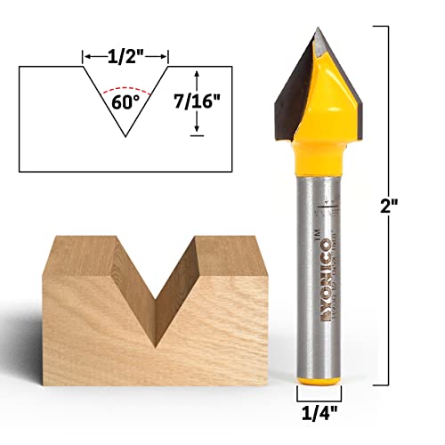 YONICO Router Bits V Groove 60 Degree X 1/2-Inch Diameter 1/4-Inch Shank 14993q
