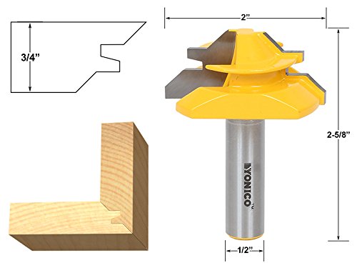 YONICO Lock Miter Router Bit 45 Degree - Up to 3/4-Inch Stock 1/2-Inch Shank 15127