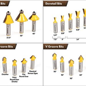 YONICO 70 Piece Set Router Bits 1/2 Shank- Tungsten Carbide Router Bit Set | Professional Wood Router Bits 17702