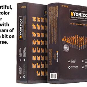YONICO 70 Piece Set Router Bits 1/2 Shank- Tungsten Carbide Router Bit Set | Professional Wood Router Bits 17702
