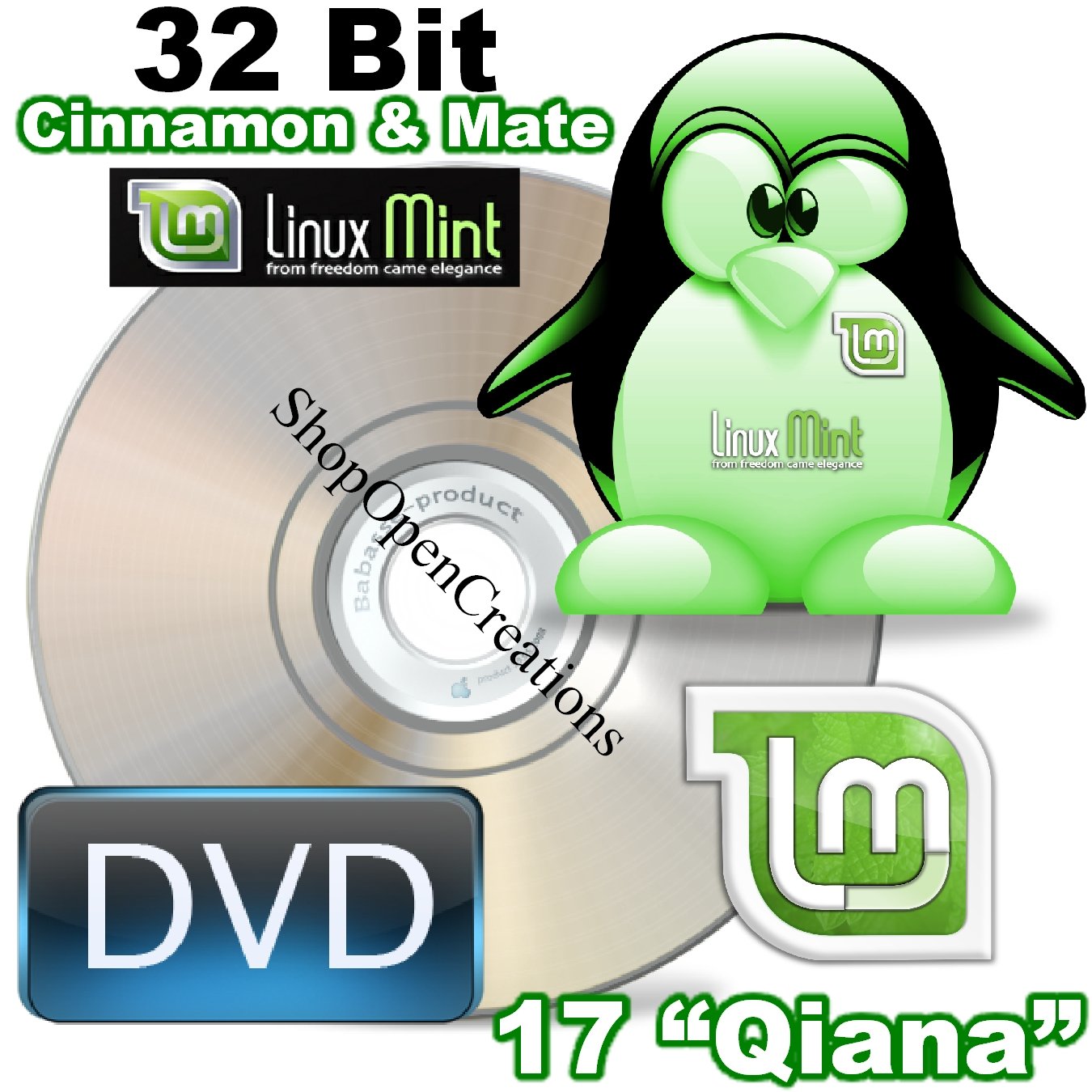 Linux Mint 17 "Qiana" 32 Bit Cinnamon and Mate - 2 DISC DVD Set