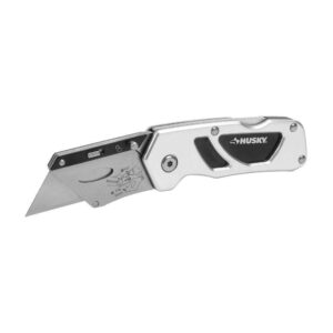 husky folding sure-grip lock back utility knife w/ single disposable blade included (colors may vary)