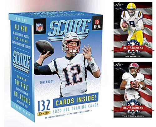 2020 Panini SCORE Football Blaster Box - 132 Cards/Box - 1 Hit Per Box! Look for EXCLUSIVE Tom Brady Tribute Cards. PLUS BONUS JOE BURROW and TUA LEAF AUTHORIZED AND AUTHENTIC ROOKIE FOOTBALL CARDS