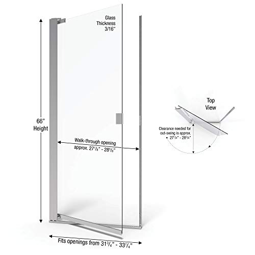 Basco Armon 31.75 to 33.25 in. width, Semi-Frameless Pivot Shower Door, Clear Glass, Chrome