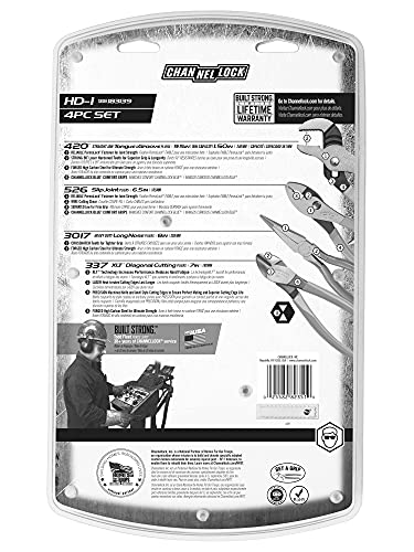 CHANNELLOCK HD-1 Ultimate 4-Piece Pliers Set | Made in USA | Forged High Carbon Steel | Includes Tongue & Groove, Diagonal Cutting, Long Nose and Slip Joint Pliers