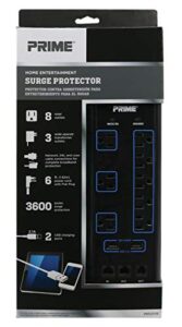 prime wire & cable pb523118 8-outlet premium electronics surge protector with 14/3 sjt 6-feet cord, black