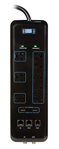 Prime Wire & Cable PB523118 8-Outlet Premium Electronics Surge Protector with 14/3 SJT 6-Feet Cord, Black