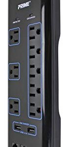 Prime Wire & Cable PB523118 8-Outlet Premium Electronics Surge Protector with 14/3 SJT 6-Feet Cord, Black