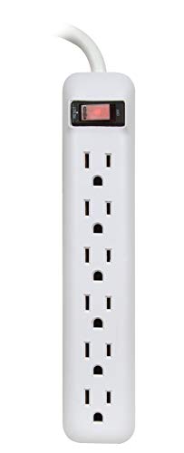 Prime Wire & Cable PB801118 6-Outlet Power Strip with 14-3 SJT 1.5-Feet Cord, White