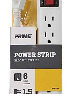 Prime Wire & Cable PB801118 6-Outlet Power Strip with 14-3 SJT 1.5-Feet Cord, White