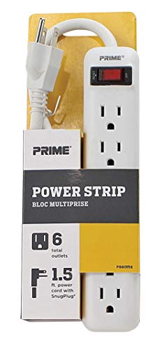 Prime Wire & Cable PB801118 6-Outlet Power Strip with 14-3 SJT 1.5-Feet Cord, White