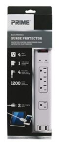 prime wire & cable pb525106 6-outlet electronics surge protector with 14/3 sjt 4-feet cord and usb charger, white
