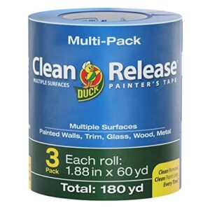 duck clean release blue painter's tape 2-inch (1.88-inch x 60-yard), 3 rolls, 180 total yards, 240461