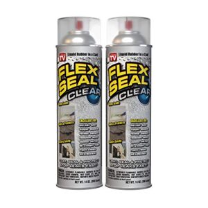 flex seal, 14 oz, 2-pack, clear, stop leaks instantly, transparent waterproof rubber spray on sealant coating, perfect for gutters, wood, rv, campers, roof repair, skylights, windows, and more