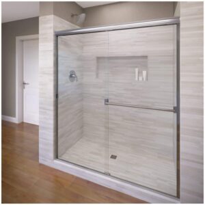 basco clch05a6070clsv classic sliding shower door, 56-60 in. w x 70 in. h, silver clear glass