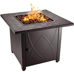 endless summer 30 inch 30,000 btu lp gas outdoor propane gas lava rock patio space fire pit table with slate tile mantel, brown