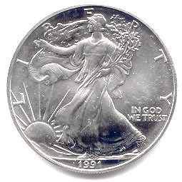 1991 - 1 oz american silver eagle .999 fine silver dollar uncirculated us mint