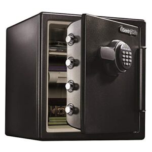 sentrysafe fireproof and waterproof steel home safe with digital keypad lock, safe with interior organization trays, 1.23 cubic feet, 17.8 x 16.3 x 19.3 inches, sfw123eu, black