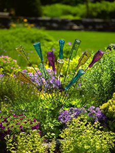 gardener's supply company classic glass bottle tree bush | colorful garden decorative bottle holder & outdoor decor | sturdy powder coated steel frame & holds 12 glass bottles - (36" h)
