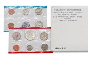 1968 p, d u.s. mint - 10 coin uncirculated set with original government packaging uncirculated