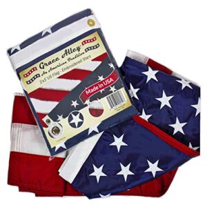 american flag 3x5 outdoor by grace alley, embroidered stars, sewn stripes, heavy duty, hand made and fade resistant - long lasting nylon & brass grommets for commercial grade durability, 100% made in usa
