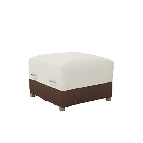 Amazon Basics Ottoman Outdoor Patio Furniture Cover, Medium, Beige / Tan, 25.5" D x 25.5" W x 13" H