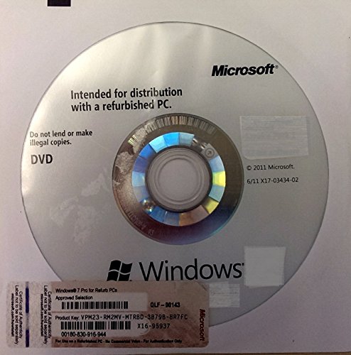 Windows 7 Professional SP1 32bit (OEM) System Builder DVD 1 Pack (For Refurbished PC Installation)