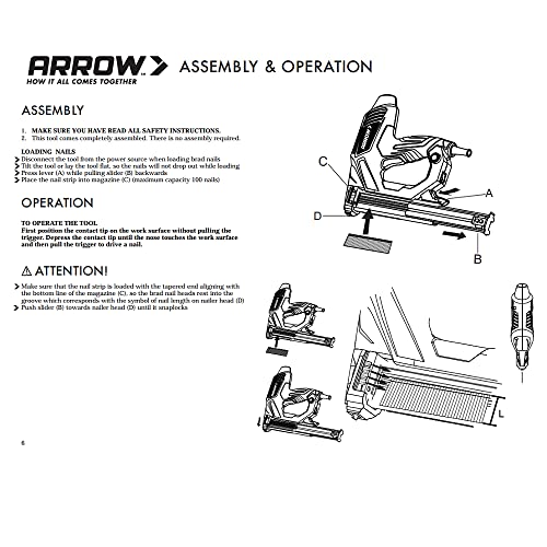 Arrow ET200BN Heavy Duty Electric Brad Nailer, Professional Nail Gun for Trim, Picture Frames, Crafts, Fencing, Uses Brad Nails in 5/8-Inch, 3/4-Inch, 1-Inch, and 1-1/4-Inch