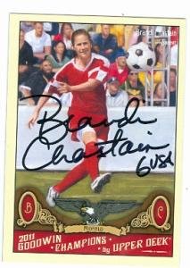 brandi chastain autographed soccer card (usa soccer) 2011 upper deck goodwin champions #18