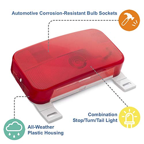 Lumitronics Red Surface Mount Light - License Bracket and License Light - Stop/Turn/Tail for RV, Trailer, Camper, 5th Wheel, Motorhome (White)