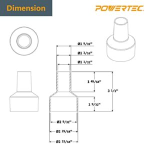 POWERTEC 70140 2-1/2” to 1-1/4” Hose Reducer – Conversion Unit for Dust Collection Accessories