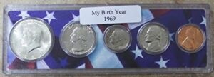 1969-5 coin birth year set in american flag holder uncirculated