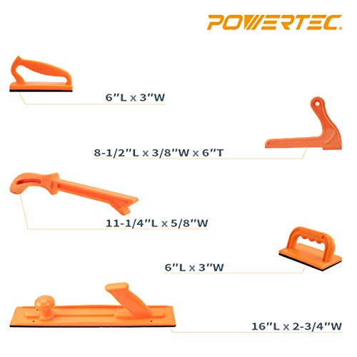 POWERTEC 71009 Push Block and Push Stick Set for Table Saws, Router Tables, Band Saws & Jointers, Dual Ergonomic Handles w/Max Grip, Hand Protection for Woodworking, Safety for Woodworkers – 5 Pack