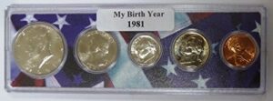 1981-5 coin birth year set in american flag holder uncirculated