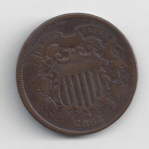 1864 No Mint Mark Circulated Two Cent Piece Civil War Era Two-Cent Seller Good
