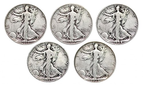 Walking Liberty Set of 5 Half Dollars Very Good