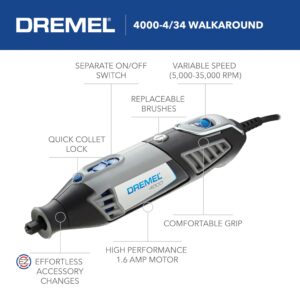 Dremel 4000-4/34 Variable Speed Rotary Tool Kit - Engraver, Polisher, and Sander- Perfect for Cutting, Detail Sanding, Engraving, Wood Carving, Polishing- 4 Attachments & 34 Accessories , Gray