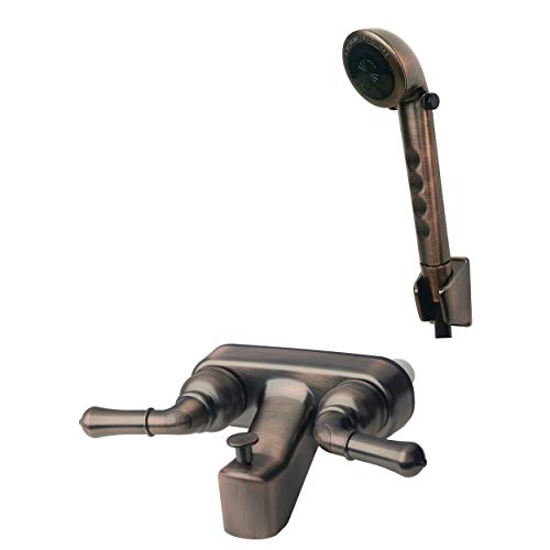 Builders Shoppe 3210BZ/4120BZ RV/Motorhome Replacement Non-Metallic Two Handle Tub Shower Faucet Valve Diverter with Matching Hand Held Shower Set Brushed Bronze Finish