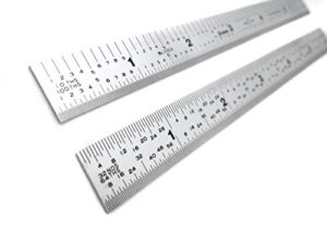 shinwa 6" 5r narrow and flexible (.500 wide x .020 thick) zero glare satin chrome stainless steel 5r machinist engineer ruler/rule with graduations in 1/64, 1/32, 1/10, 1/100 model h-3102a