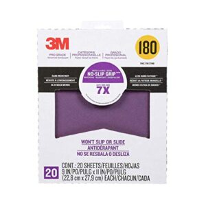 3M 26180CP-P-G 180 Grit Pro Grade No-Slip Grip Advanced Sandpaper (20 Pack), 9 x 11"