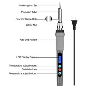 Welding Soldering Iron with Thermostatic Digital-Controlled and LCD Screen Display, 60 W Temperature Adjustable 180℃/356℉-480℃/896℉ with 5 PCS Soldering Bits, 2 Soldering Iron Stands & 1 Sponge