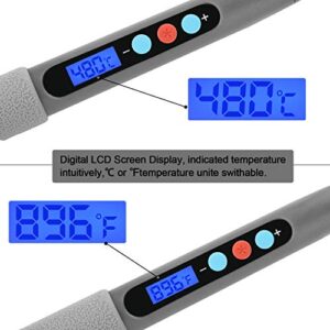 Welding Soldering Iron with Thermostatic Digital-Controlled and LCD Screen Display, 60 W Temperature Adjustable 180℃/356℉-480℃/896℉ with 5 PCS Soldering Bits, 2 Soldering Iron Stands & 1 Sponge