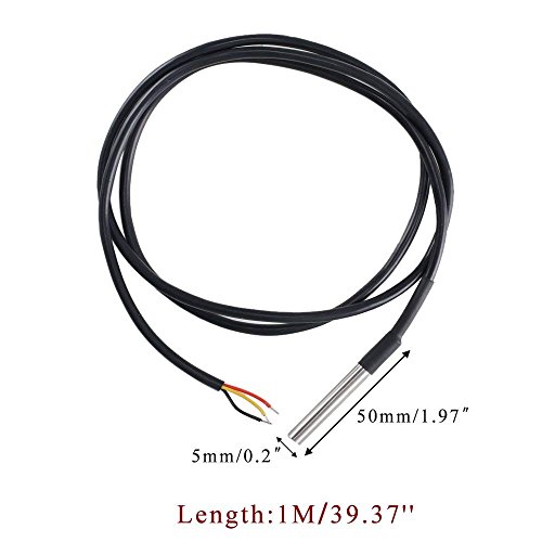 HiLetgo 5pcs DS18B20 Temperature Sensor Temperature Probe Stainless Steel Package Waterproof 1M