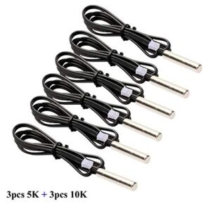 HiLetgo 6pcs NTC Temperature Sensor 5K + 10K 1% NTC B3950 Waterproof Probe Thermistor Accuracy Temperature Sensor Precision Temperature Probe 1M