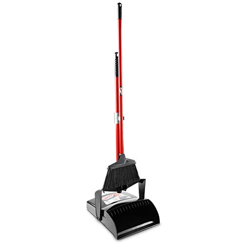 Libman Commercial 919 Lobby Dust Pan and Broom Set (Open Lid), Black/Red (Pack of 2)