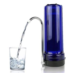 apex exprt mr-1010 countertop water filter system, 5 micron carbon water filter for sink, easy install water purifier for faucet - reduces bad taste, odor and up to 99% of chlorine - blue