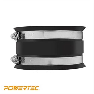 POWERTEC 70149 4 Inch Dust Control Flex Cuff with Steel Hose Clamps, Hose Connector Rubber Cuff Coupler for Woodworking Dust Collection Fittings, Dust Collector Accessories & Machinery, 1 pack