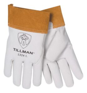 tillman large pearl top grain goatskin standard grade tig welders gloves with wing thumb, 4" cuff